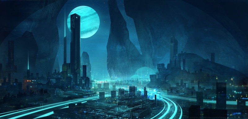 4k动漫壁纸 蓝色 科幻城市 易点图网